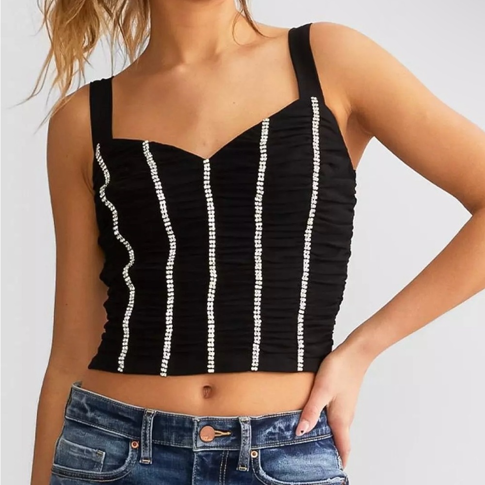 Rhinestone tank top black